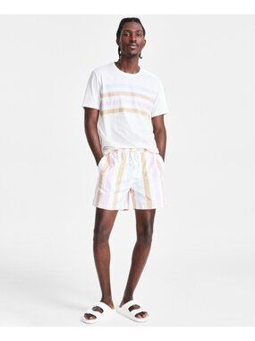 Sun + Stone Mens Carousel Two Side Pockets Striped Shorts Tofu Size 2XL NWT